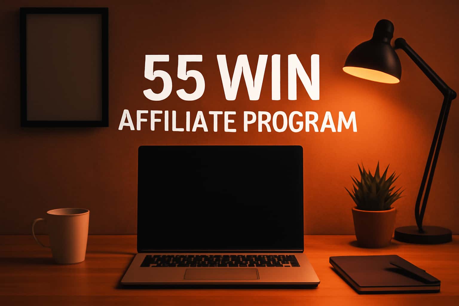 Visual representation of the 55 Win Affiliate Program with 3D text.