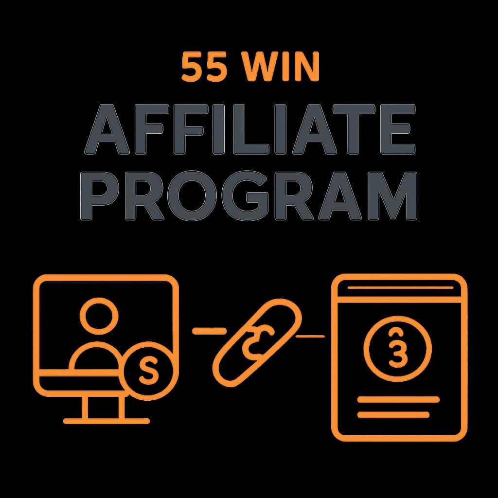 Diagram illustrating key features of the 55 Win Affiliate Program.