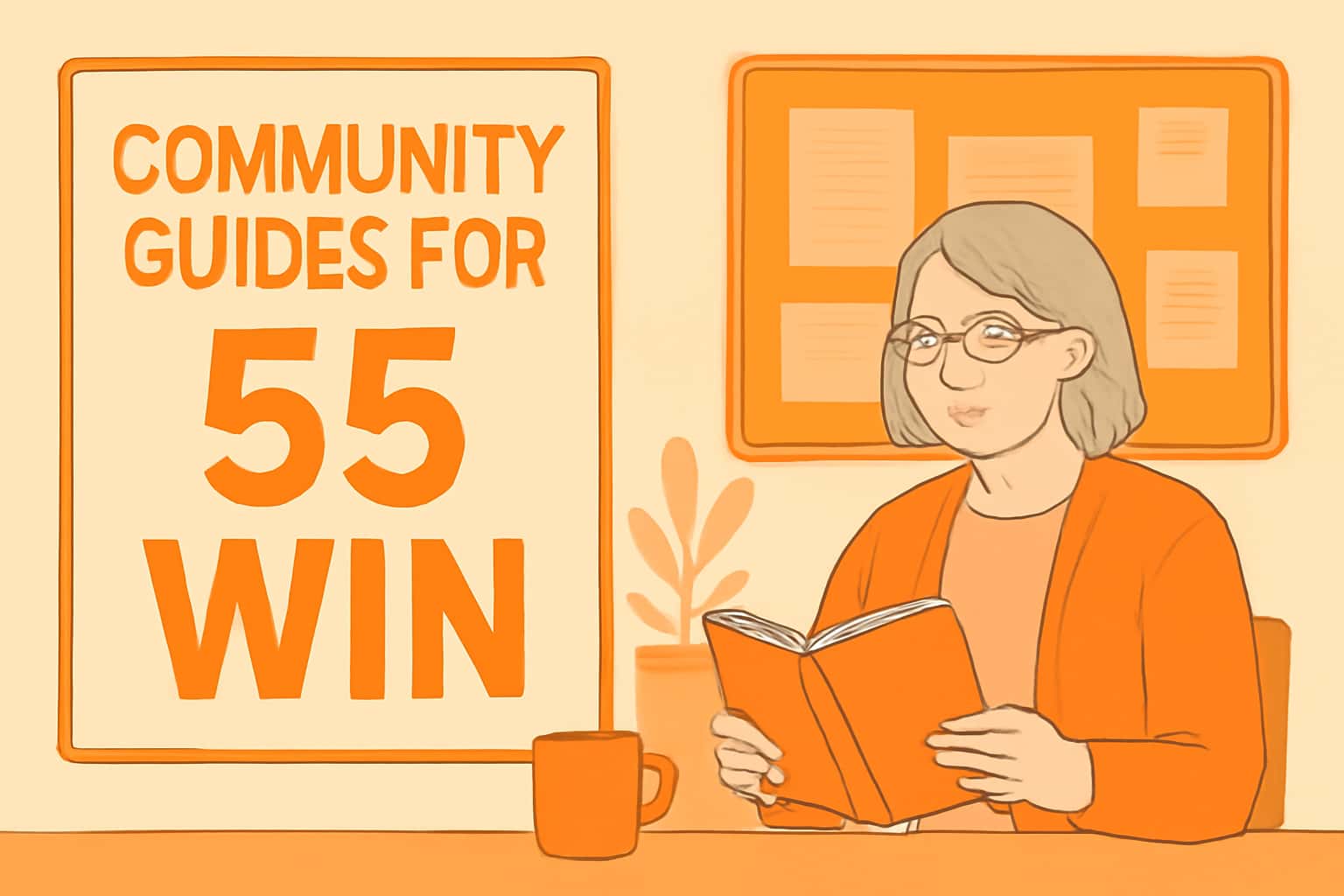 An informative graphic displaying the Community Guides for 55 Win with an emphasis on user support.