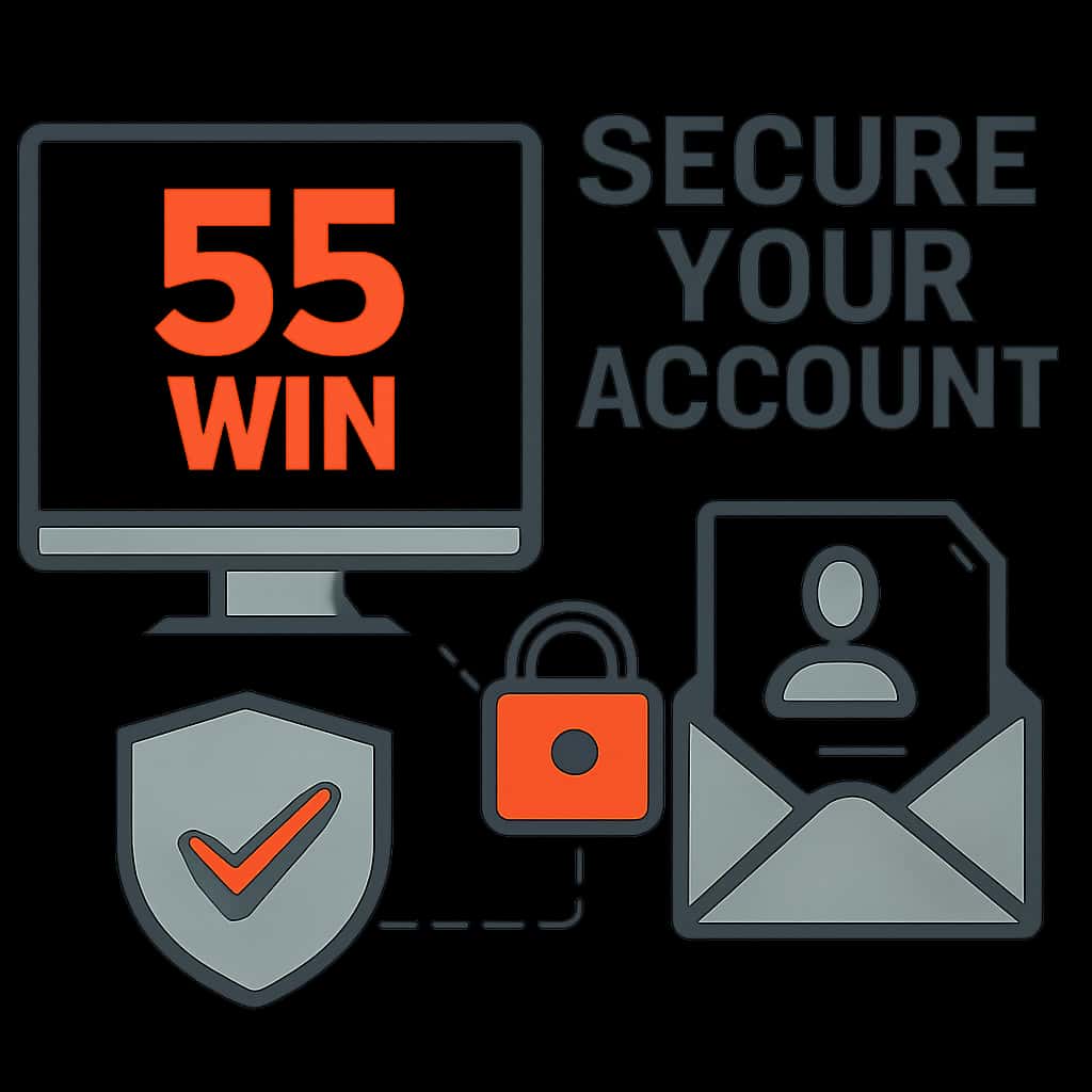 An educational illustration demonstrating various security practices for securing a 55 Win account.