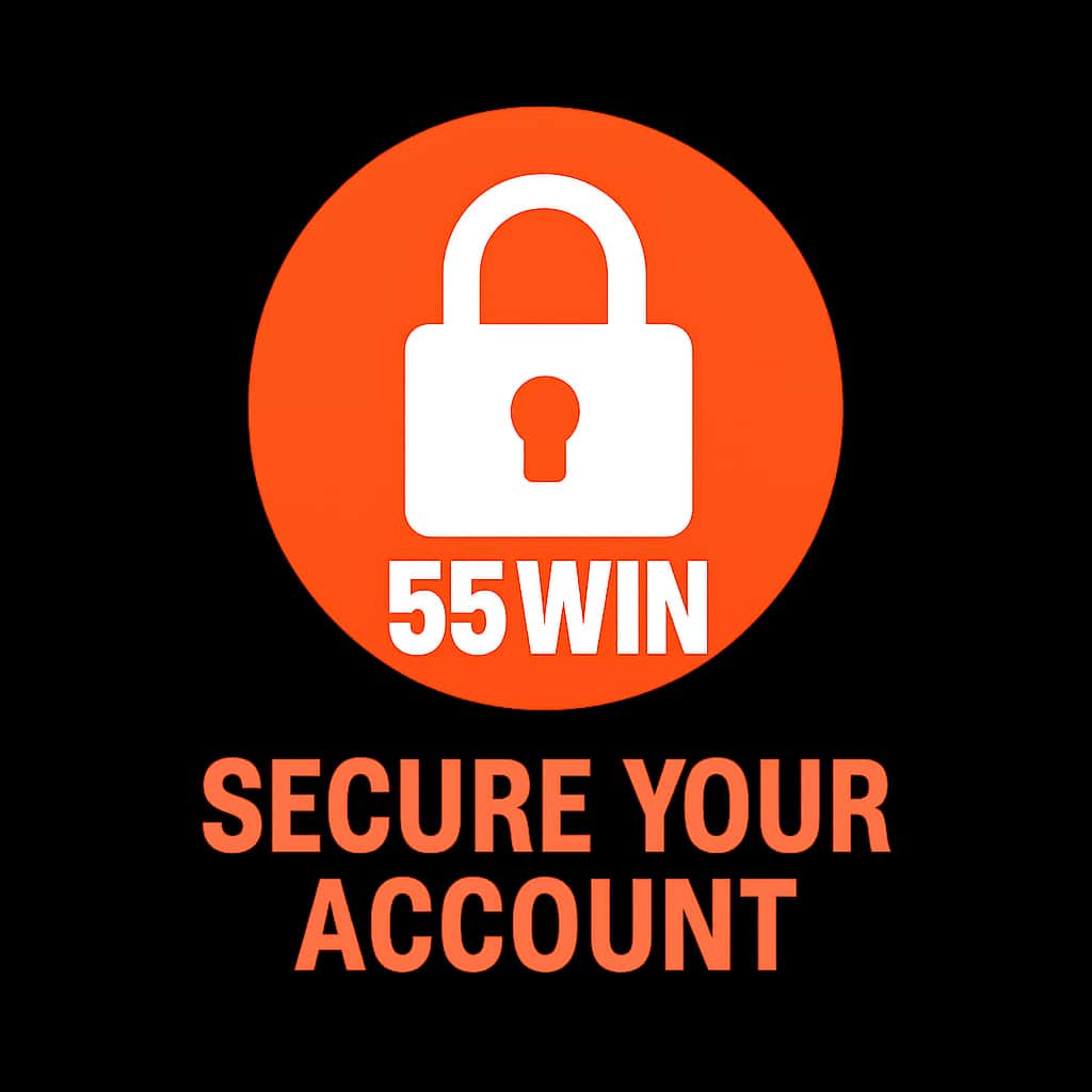 A simple badge design signifying the security of a 55 Win account.