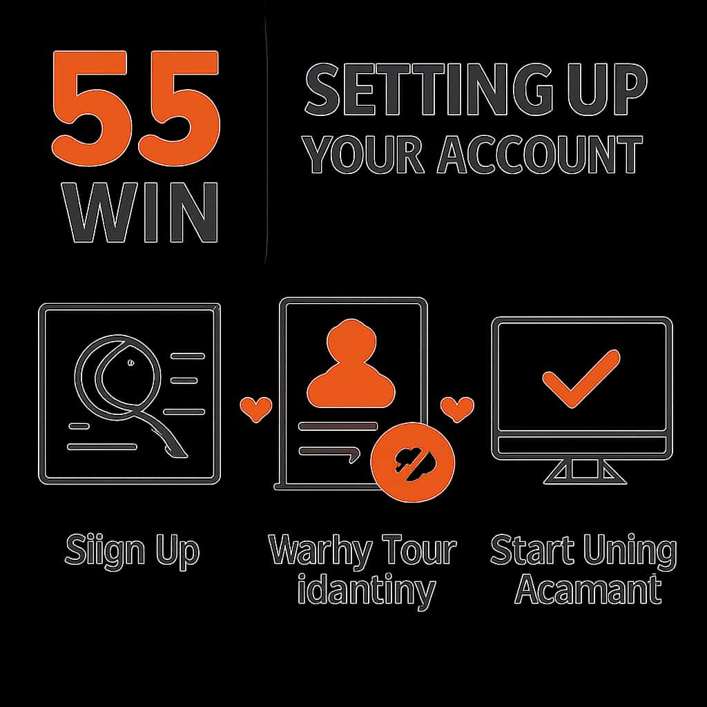 A diagram illustrating the steps to set up a 55 Win account.