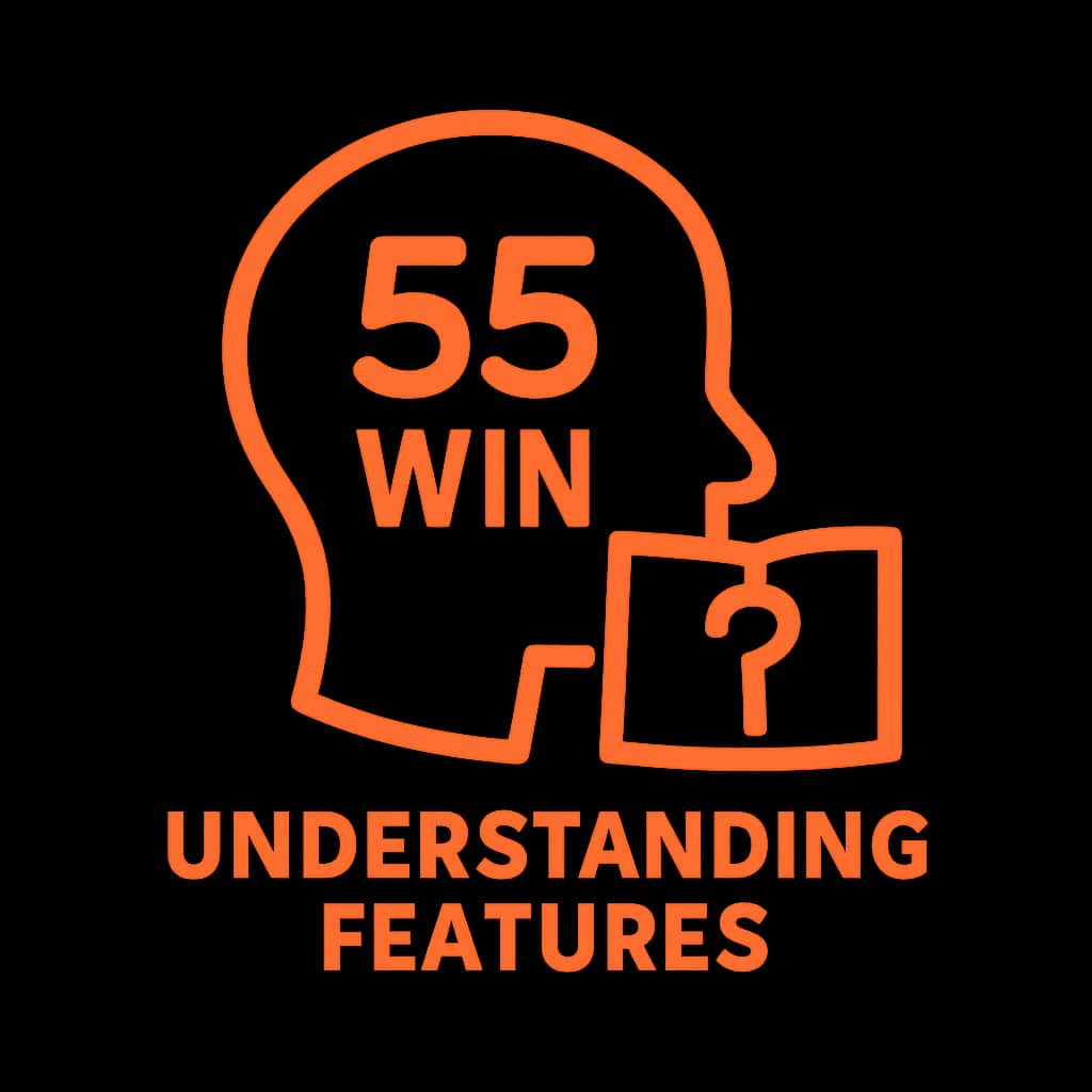 A concise badge symbolizing 55 Win Features.